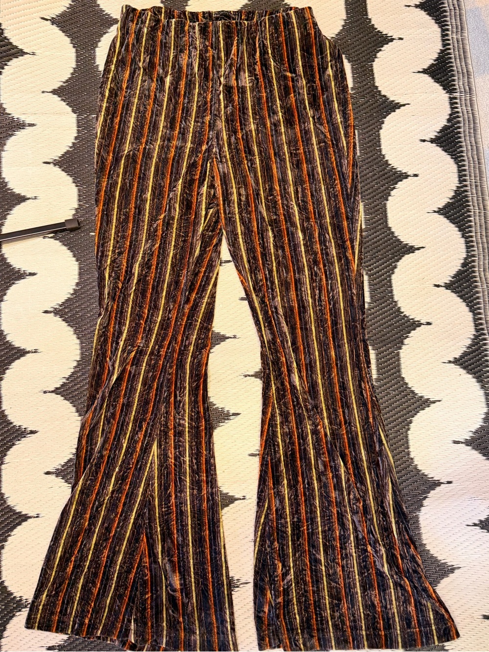 Urban Outfitters Black Velvet Flared Jeans with Orange & Gold Stripes